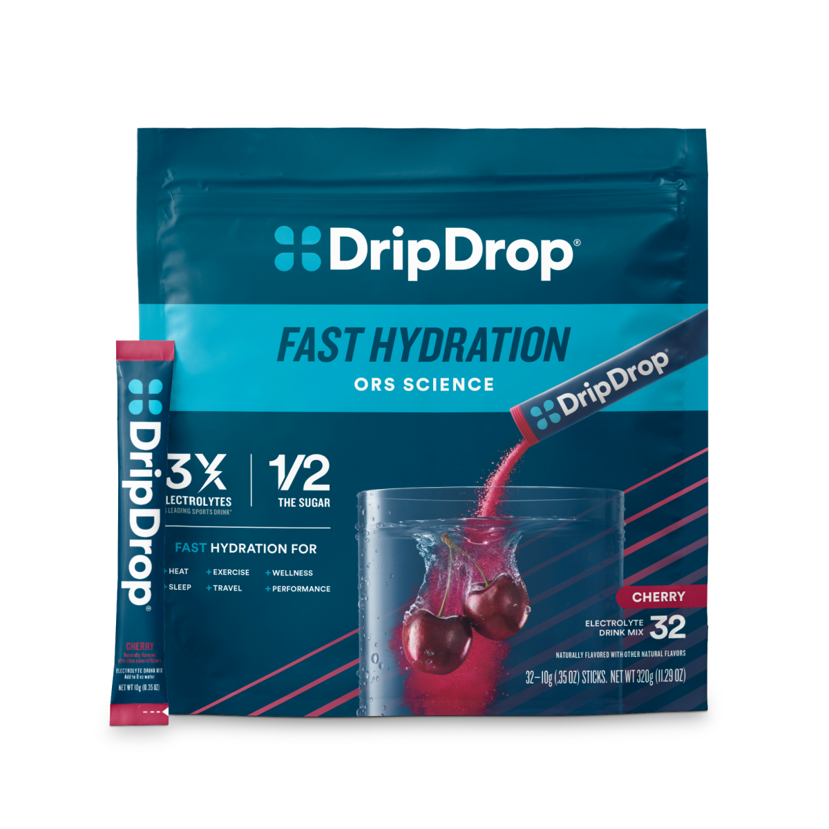 DripDrop Single Serve Electrolytes Powder Drink Mix 32 Sticks