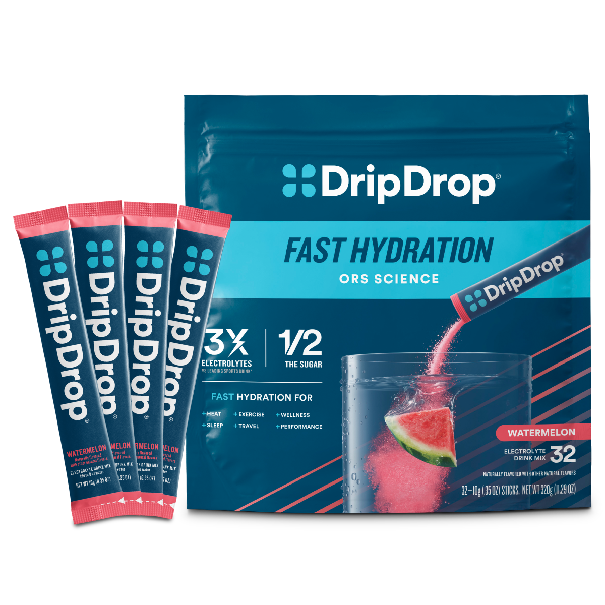 DripDrop Single Serve Electrolytes Powder Drink Mix 32 Sticks