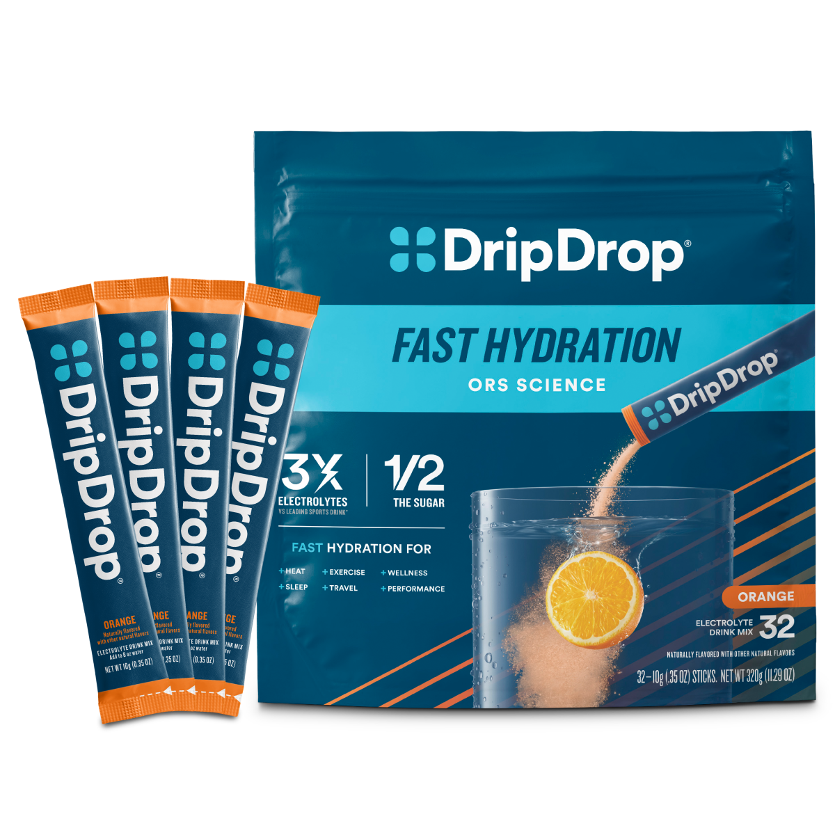 DripDrop Single Serve Electrolytes Powder Drink Mix 32 Sticks