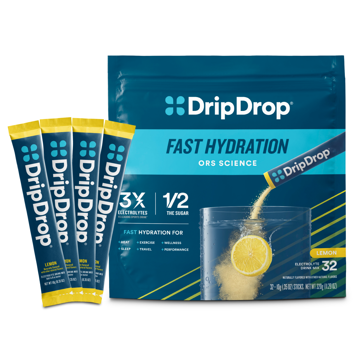 DripDrop Single Serve Electrolytes Powder Drink Mix 32 Sticks